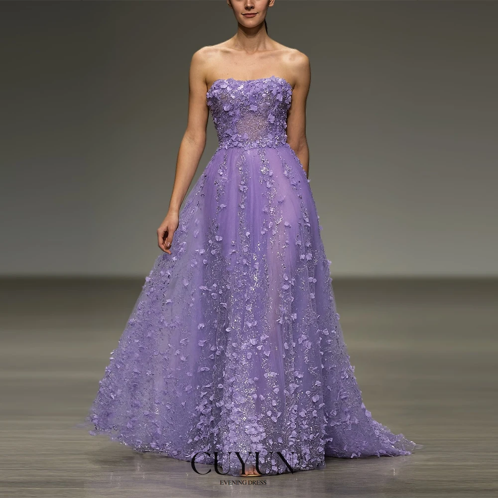 2025 쿠윤 럭셔리 여성 이브닝 드레스 스트랩리스 정교한 아플리케 프롬 드레스 맞춤형 정장 파티 가운