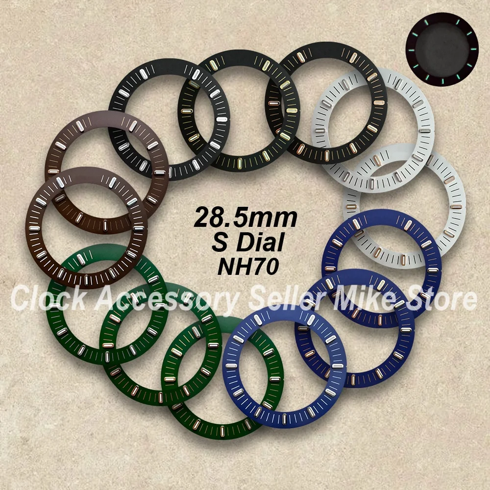 

28.5mm S Logo NEW Hollow Out Dial Fit NH70 Movement Green Luminous Watch Modification Accessories