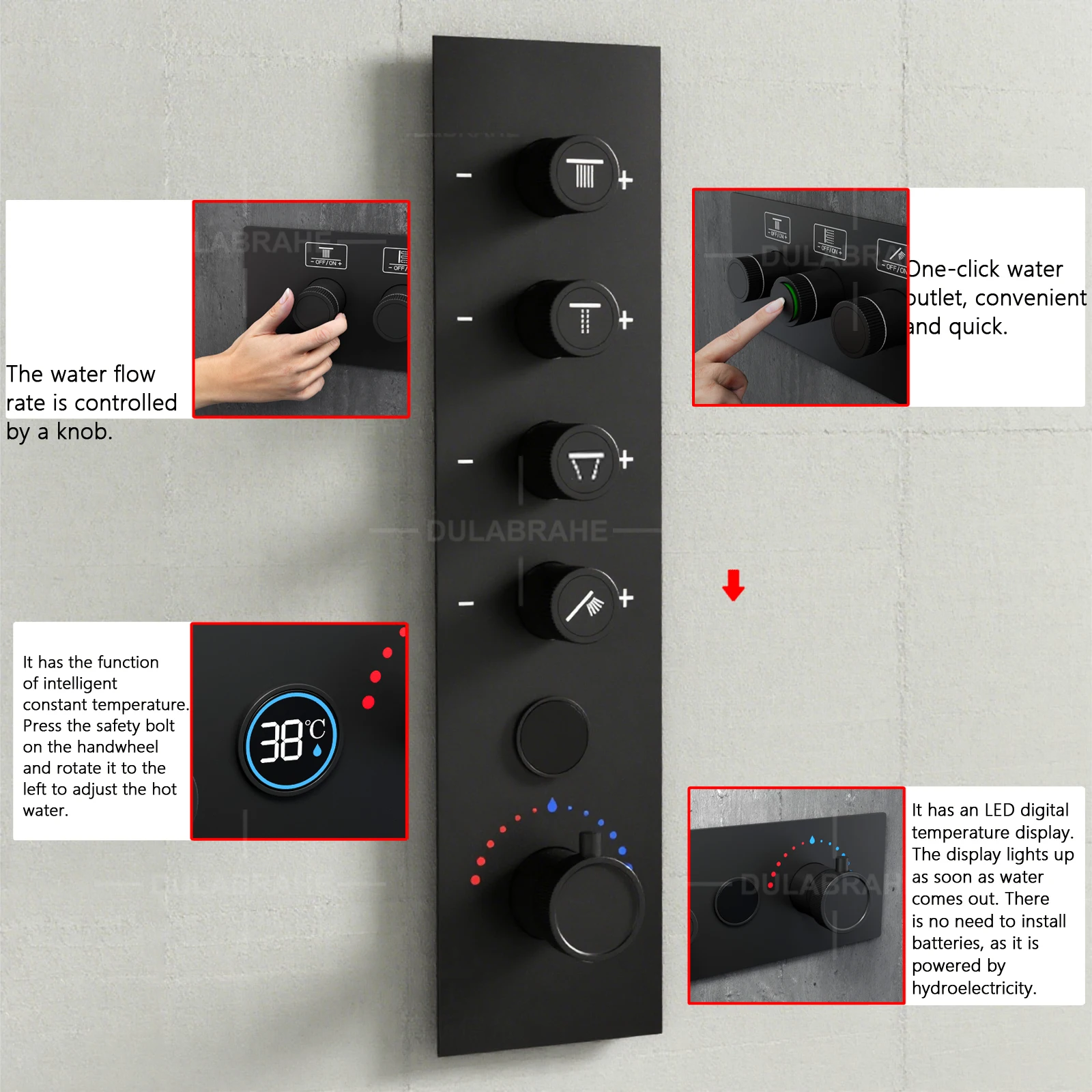 Ceiling Music Led Shower System 20 Inch Rain Shower Head Thermostatic Digital Display Bathroom Shower Faucet Set