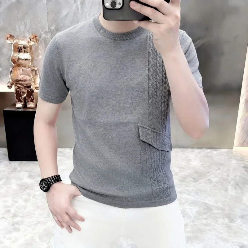 British Style Short Sleeved T-shirt Men Solid Color Casual Round Neck T-shirt Man Comfortable Versatile Social Base Shirt Top