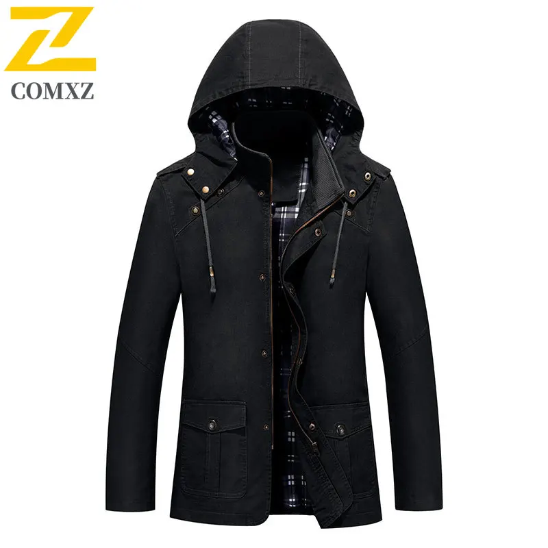 2025 Autumn High Quality Jacket Men's Fashion Cotton Windproof Multi-pocket Work Coat Outdoor Hunting Hiking Hooded Overcoat Man