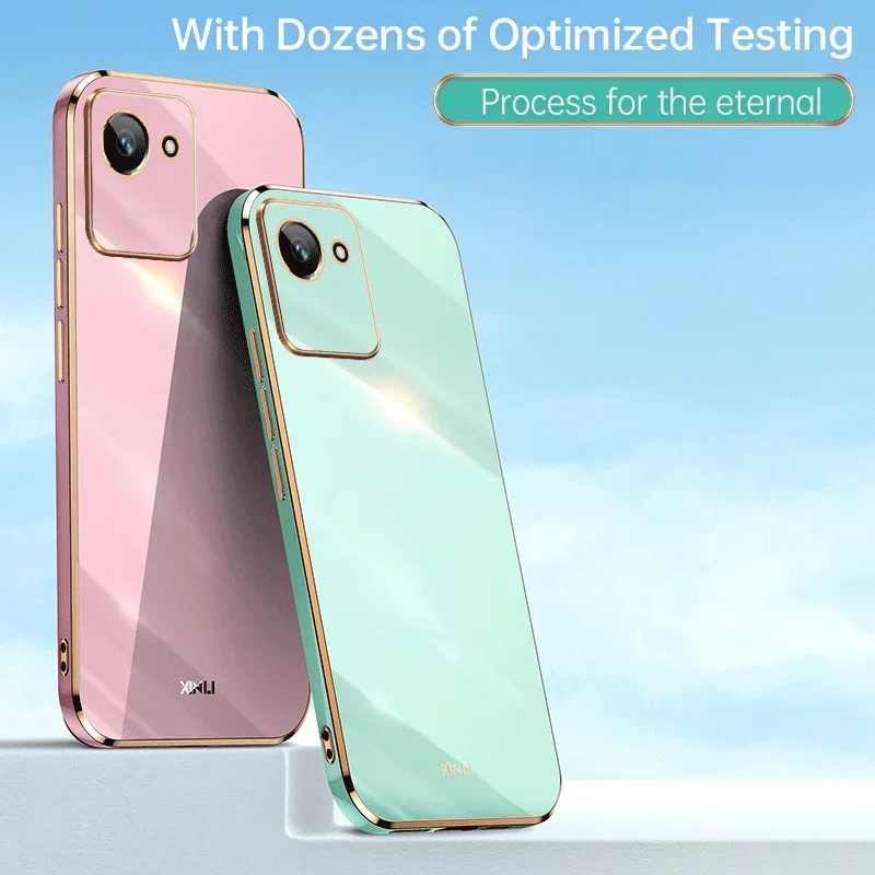 

For Realme C30 Case Luxury Square Plating Realme C30S Narzo 50i Prime Phone Case ShockProof Silicone Back Cover Fundas