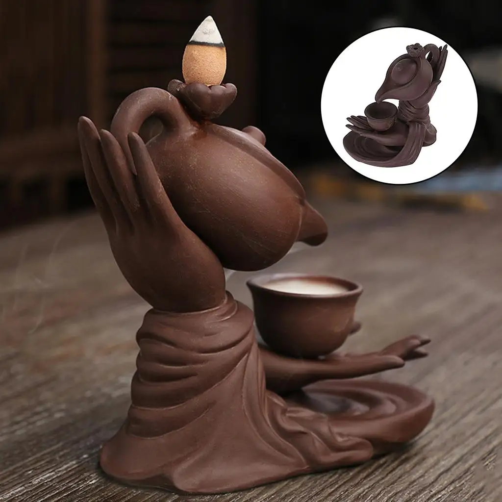 Buddha Hand & Teapot Shaped Incense Cone Burner Holder Waterfall Backflow Home Meditation Rooms Decor view 5