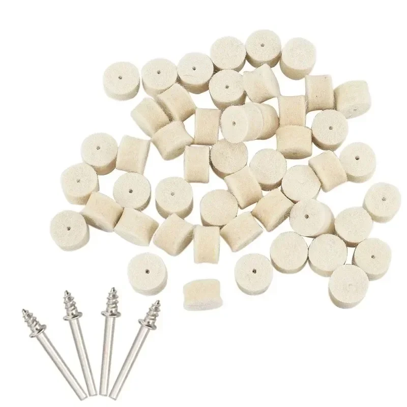 50 sztuk 13mm filc wełniany tarcza polerska nakładka polerska + 4 szt. trzpieni do narzędzia obrotowego szczotka do polerowania nici bawełnianych — zdjęcie 4