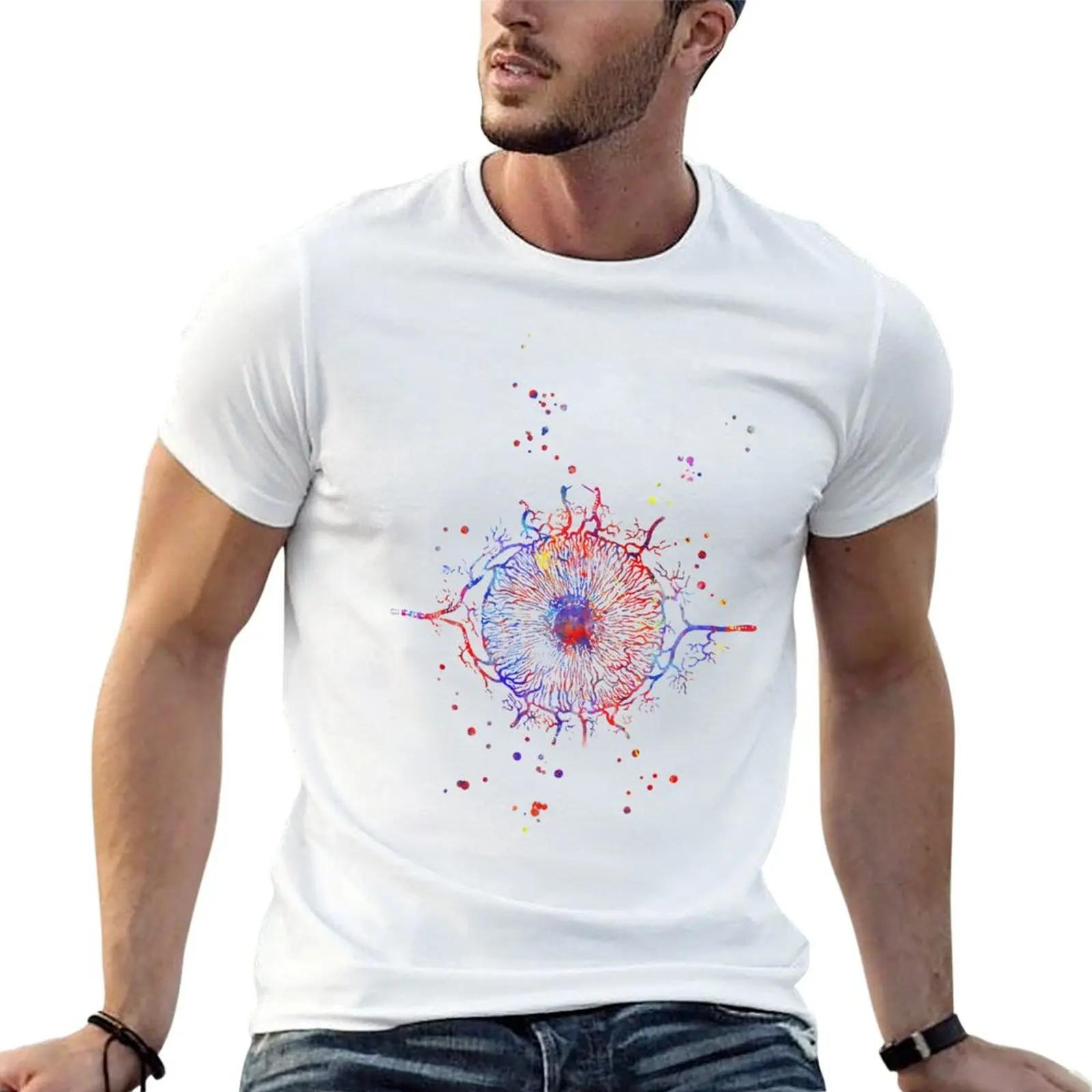 Ojo humano, anatomía del ojo, anatomía del iris, suministro de sangre al iris, papila de la retina, camiseta con diseño de ojo, camiseta de lujo para hombre