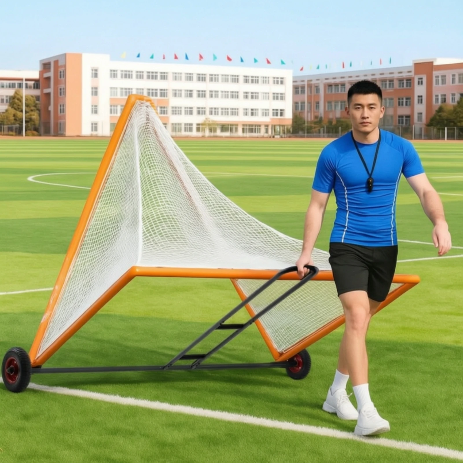Goal Transport Trailer Heavy-Duty Field Goal Cart with Wheels Rolling for Athletic Directors, Sports Grounds