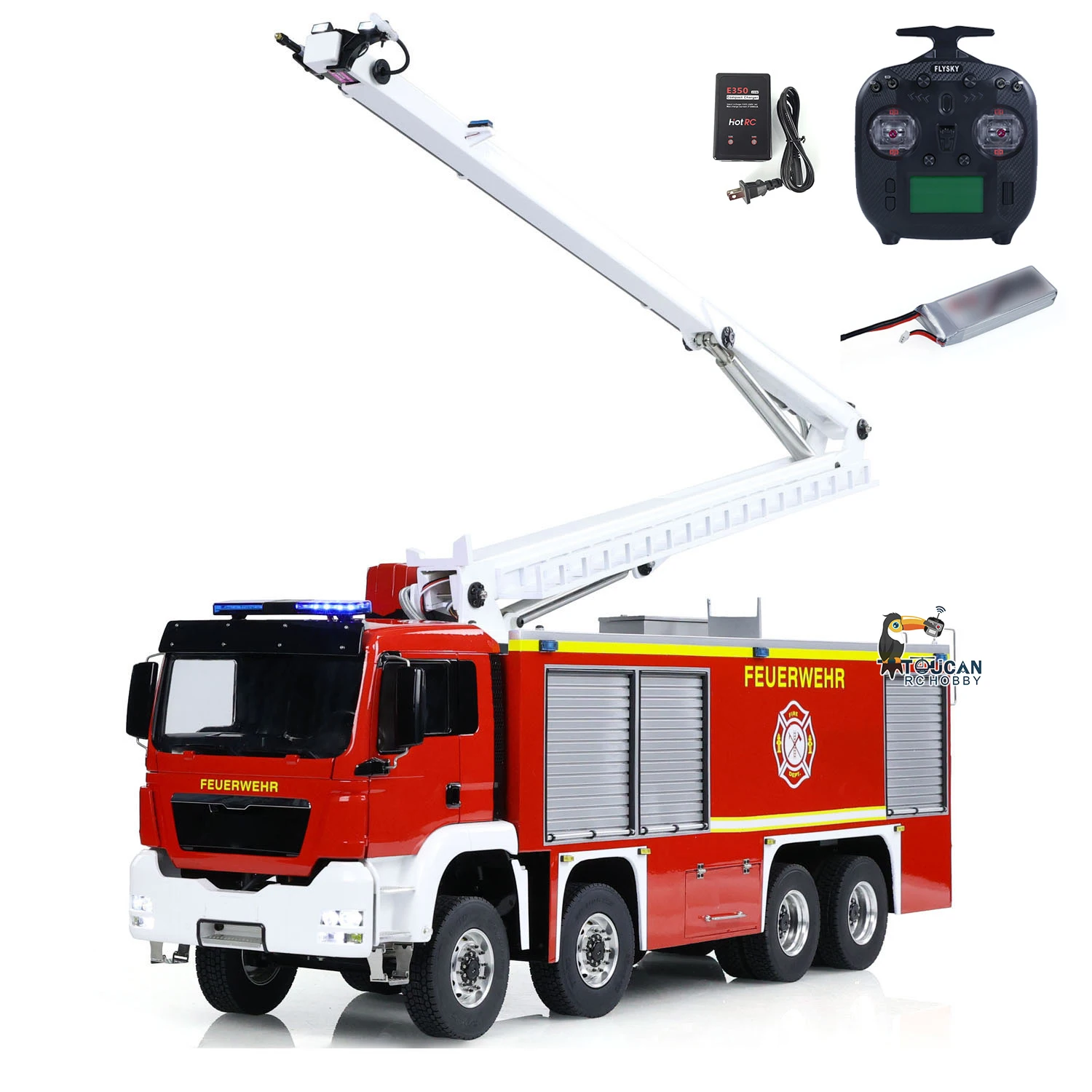 1/14 Metal Chassis 8x4 RTR Snozzle High-reach Extendable Turret RC Fire Truck Light Sound Painted Finished Car Vehicle Model