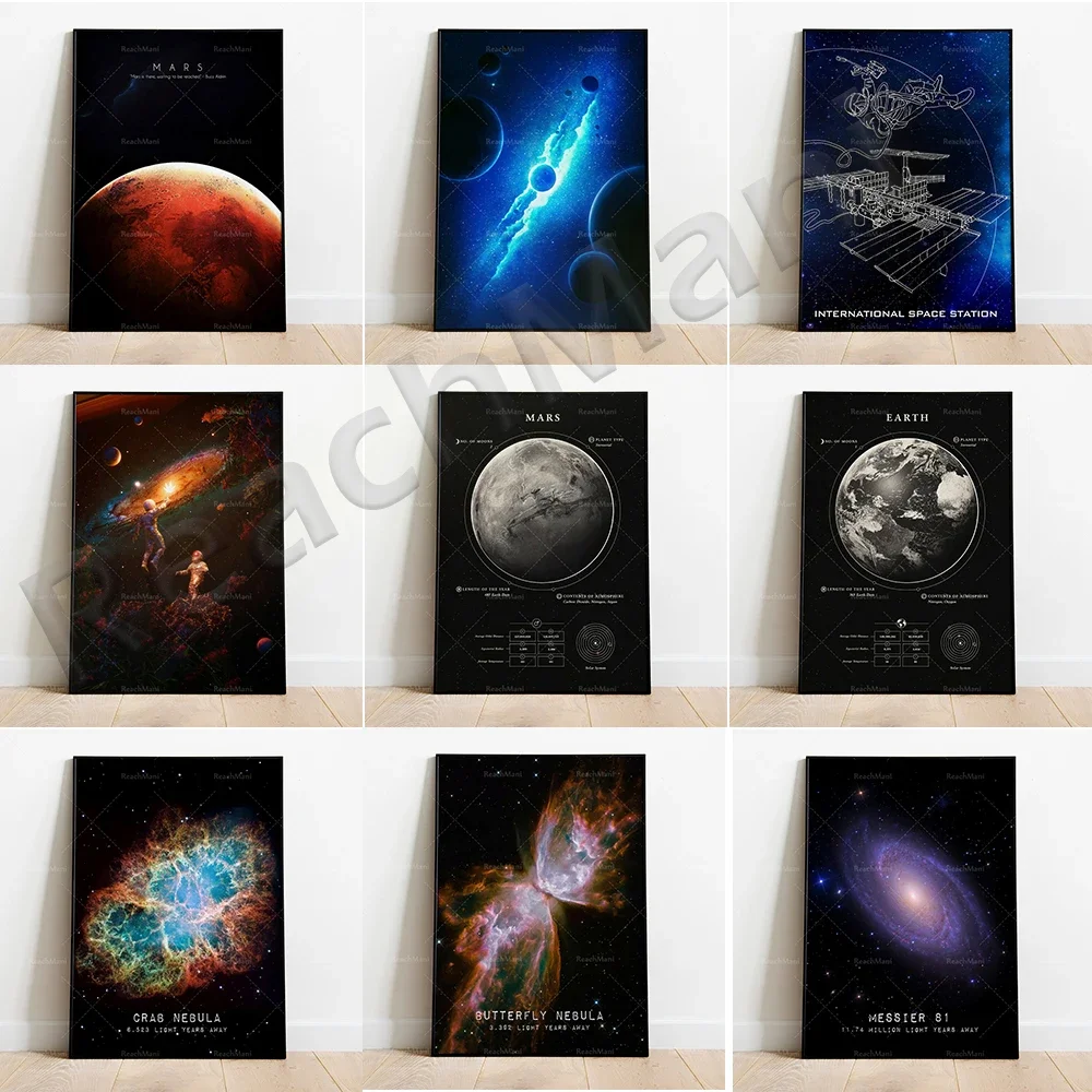 Crab Nebula, distant planets, Jupiter Mars structure, follow the light astronaut poster, galaxy astronomy fantasy space art