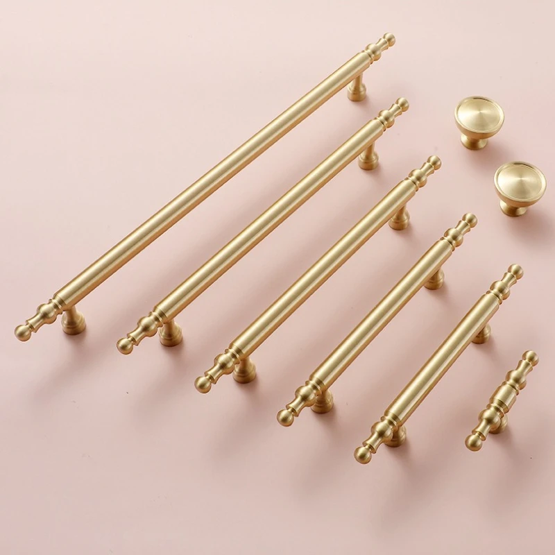 Brass French Cabinet Handle Light Luxury Solid Handle Gold Beautiful Cabinet Door Knob Wardrobe Drawer Shoe Cabinet Long Handle