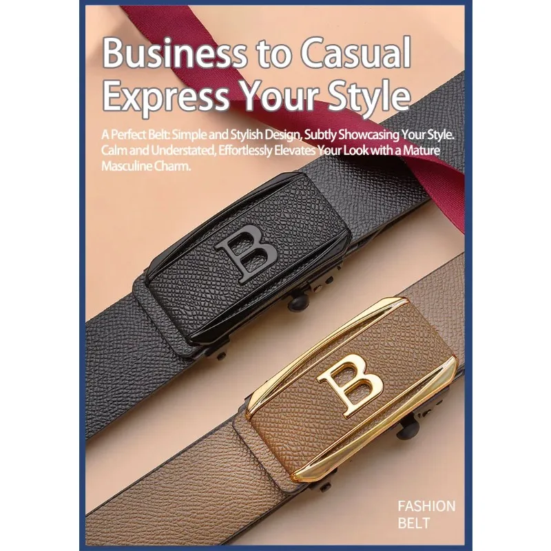 Men's Trendy Waist Belt Toothless Automatic Buckle Design Casual Business Universal Personality Belt for Young People