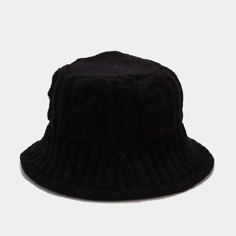 Panama Women\'s Autumn and Winter Warm Water Bucket Bowl Hat Knitted Wool Fisherman Hat Thickened Fashion Outdoor Cap H146