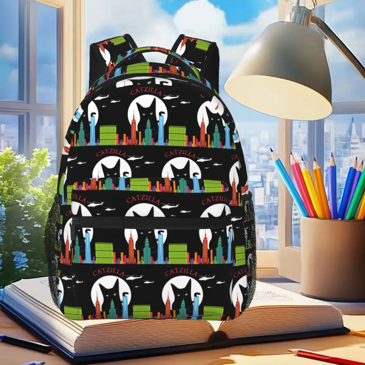 Catzilla Cat Japanese Funny Backpack Student Boys Girls BookBag Children School Bag Computer Shoulder Bags for Men Women