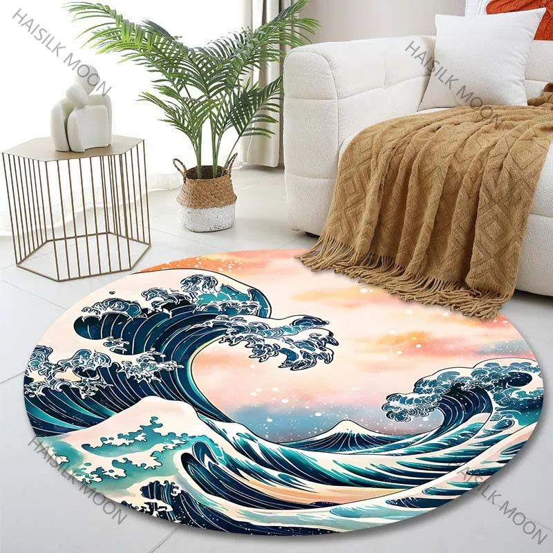 1PC Colorful waves crashing Print Round Carpet for Living Room Bedroom Sofa Table Floor Mat Area Rug Luxury Gift