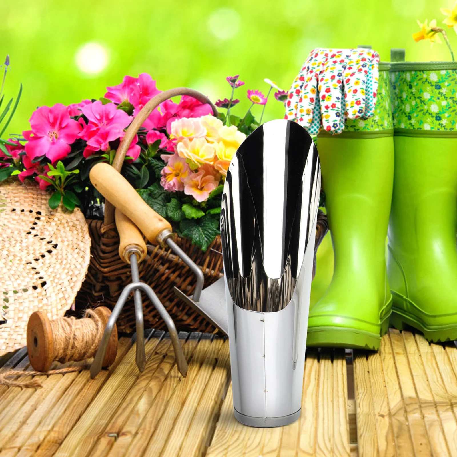 

Stainless Steel Bucket Shovel Lightweight Portable Gardening Tool Small Size Comfortable Handle Planting Fertilizing Weeding