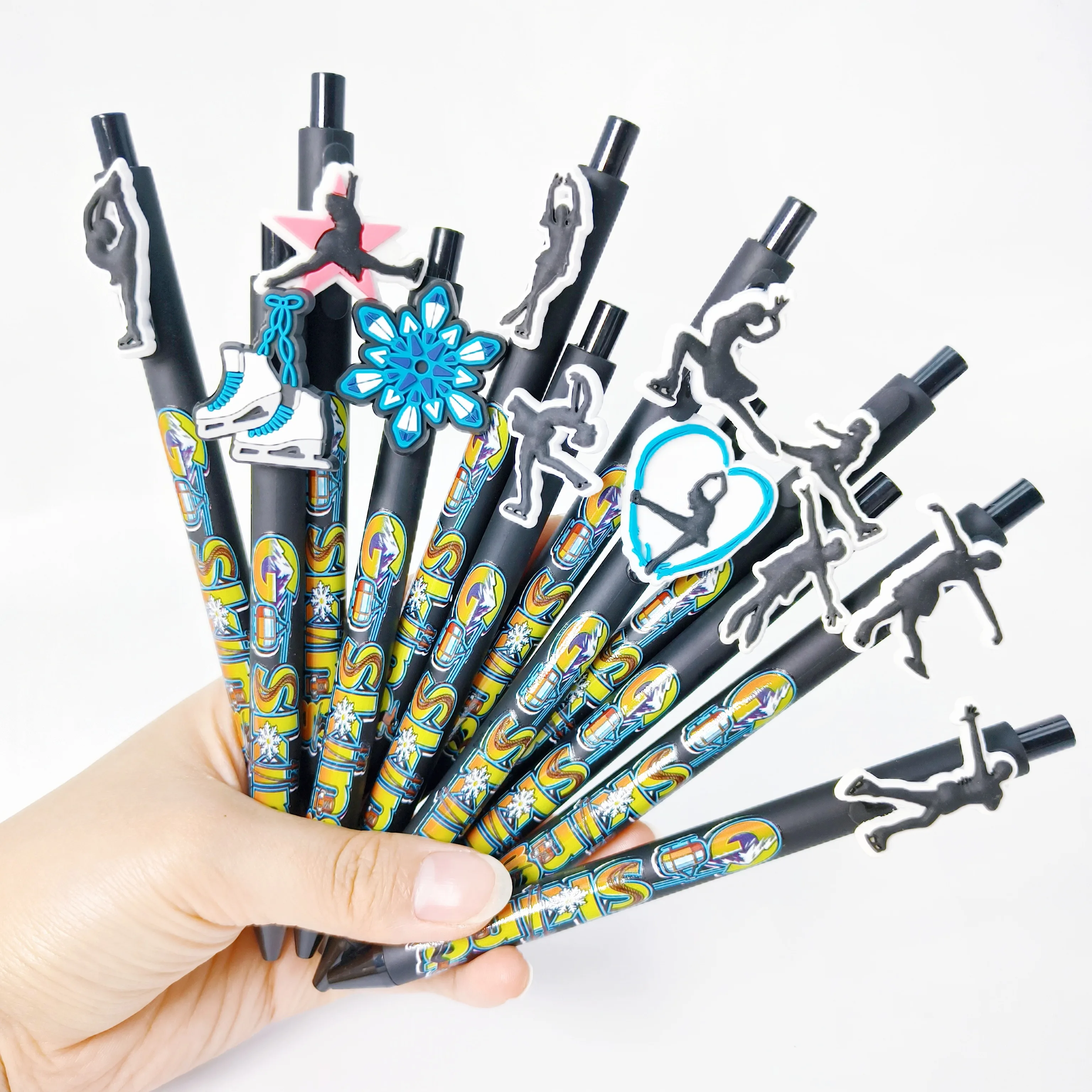 

8pcs/12pcs Skating themed ballpoint pen Creative black design ballpoint pen Student signature gift pen