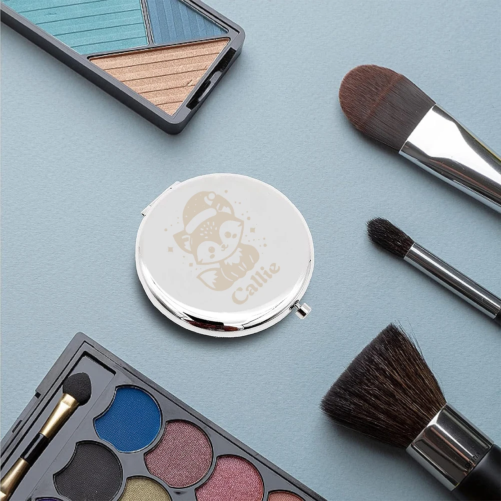 

1pc fox cute black Old Engraving Custom Name Makeup Mirror Metal Sliver Bridesmaid Gifts