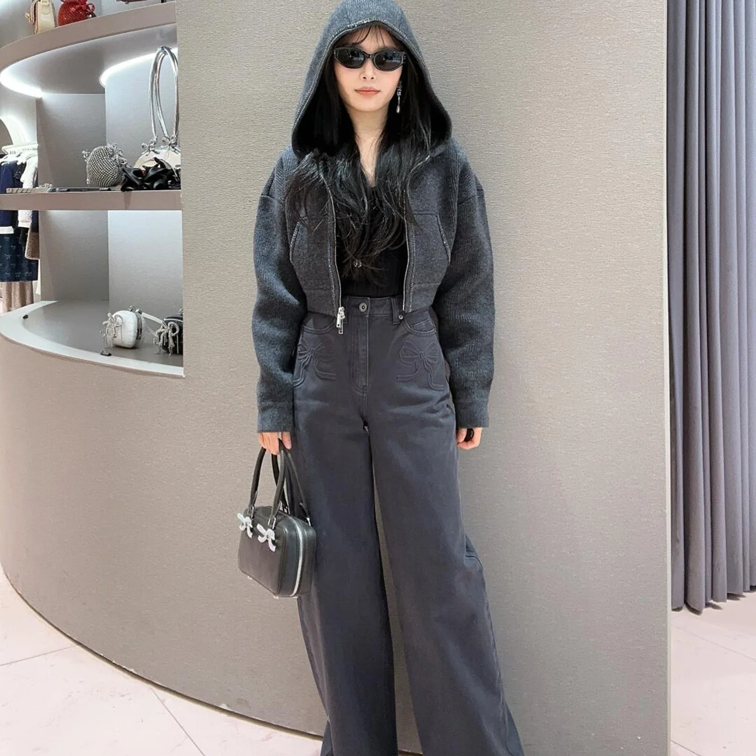 

MaSandeSP Spring New Casual Sle Versatile Color Unique Knot Print High Waist A-Line Denim Pants