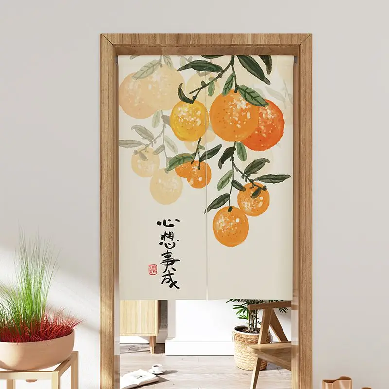 New Chinese Style Orange Half Curtain Chinese Style Split Partition No Punching for Home Decor Door Curtain Home Decoration