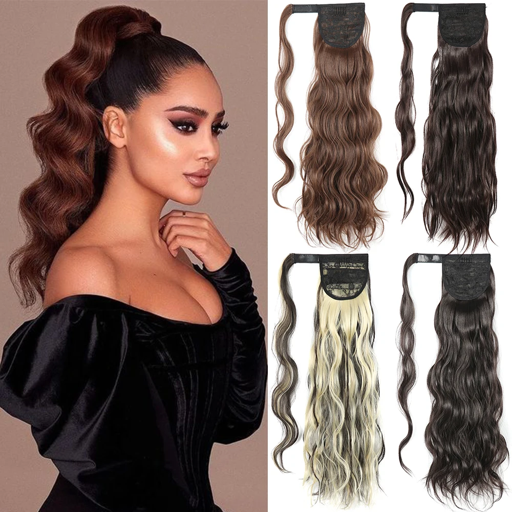 

Synthetic Ponytail Long Hollywood Wave Ponytail Wrap Around Body Wave Clip in Hairpiece Blonde Wave Ponytail for Women