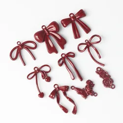 10pcs Handmade Red Color Pendants Butterfly Love Heart Pendant Charms Necklace Earrings Connectors Diy Jewelry Making Findings