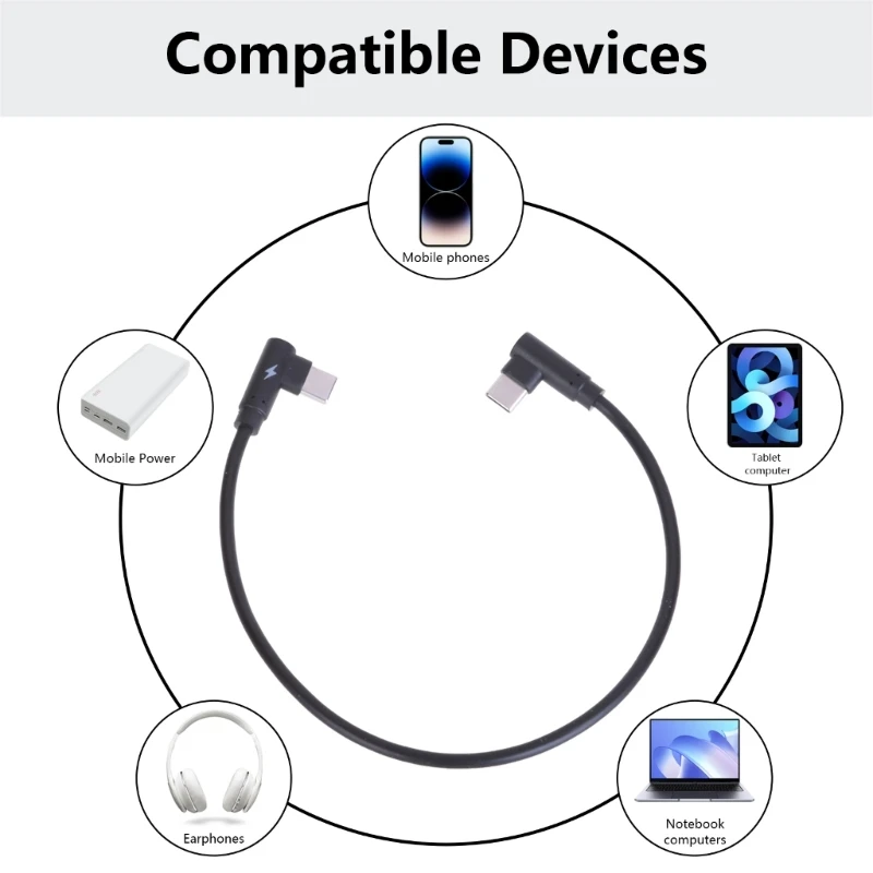 DXAB 90 Degree Elbow Type Cable 40W Fast Charging USB Male to Male Cord 30cm