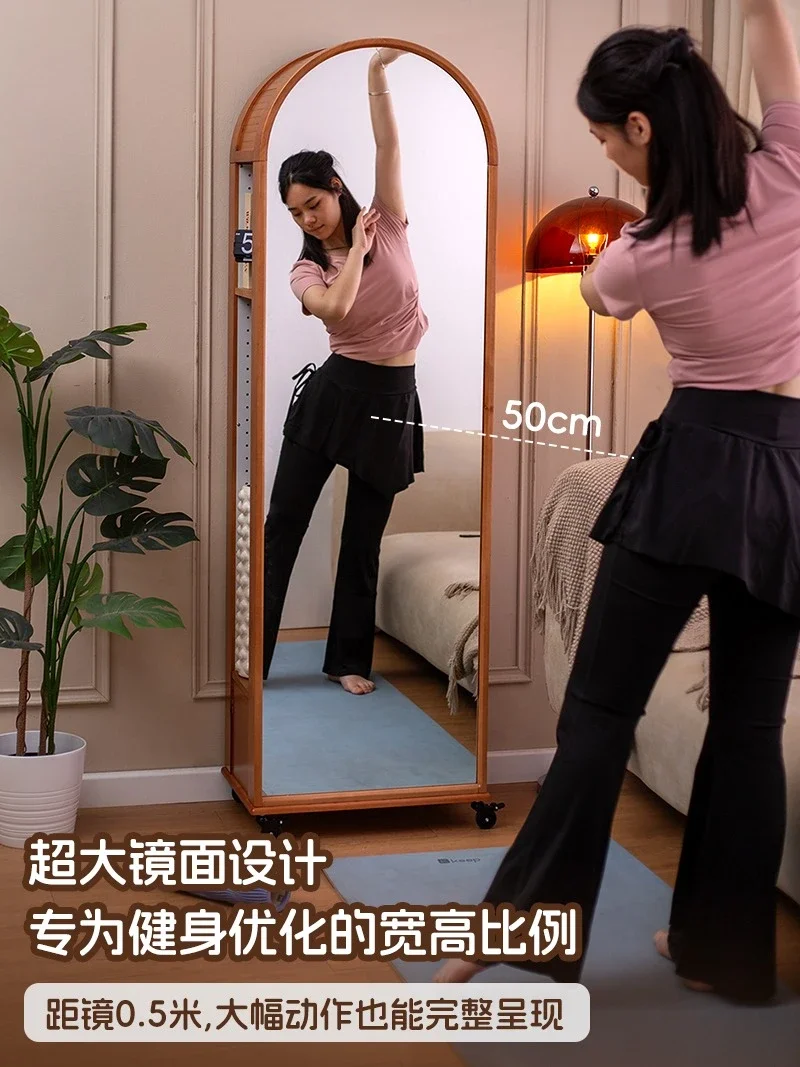 Full-length mirror Floor mirror Household movable solid wood full-length mirror Storage cabinet Integrated ins wind rotating