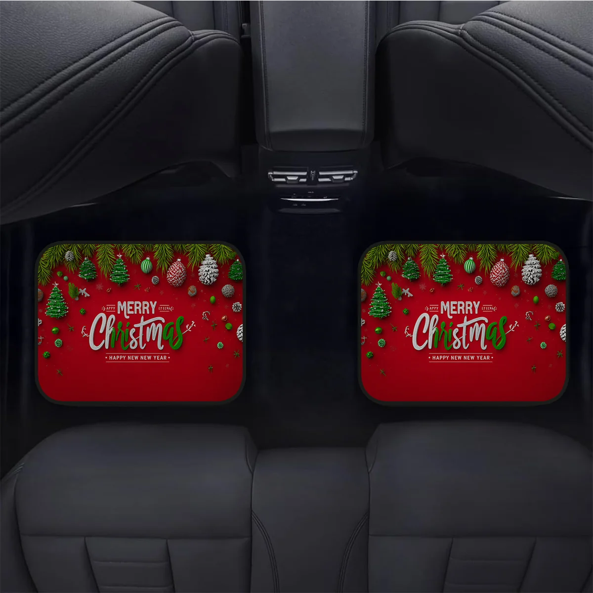 

4pcs Merry Christmas Pattern Car Mats - Printed Design, Non-Slip Polyester Floor Mats - All-Weather Use, Suitable For Cars, Truc