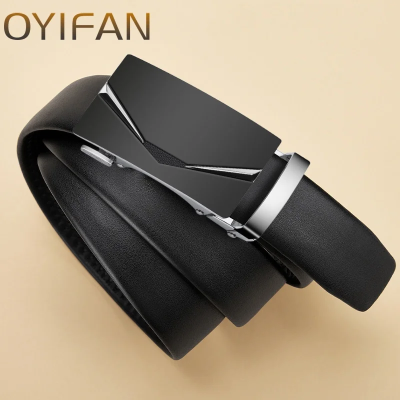 OYIFAN Business Men's Genuine Leather Belt, High Quality Genuine Leather, Alloy Buckle, Casual Adjustment Automatic Belt for Men