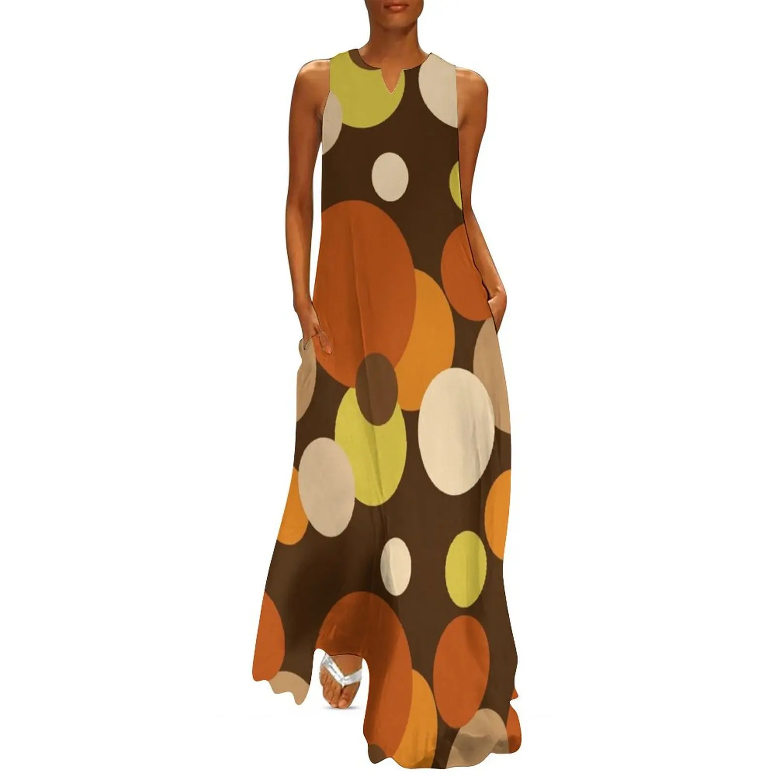 

Big 70s polka dots brown Long Dress womens clothing birthday dress Dress