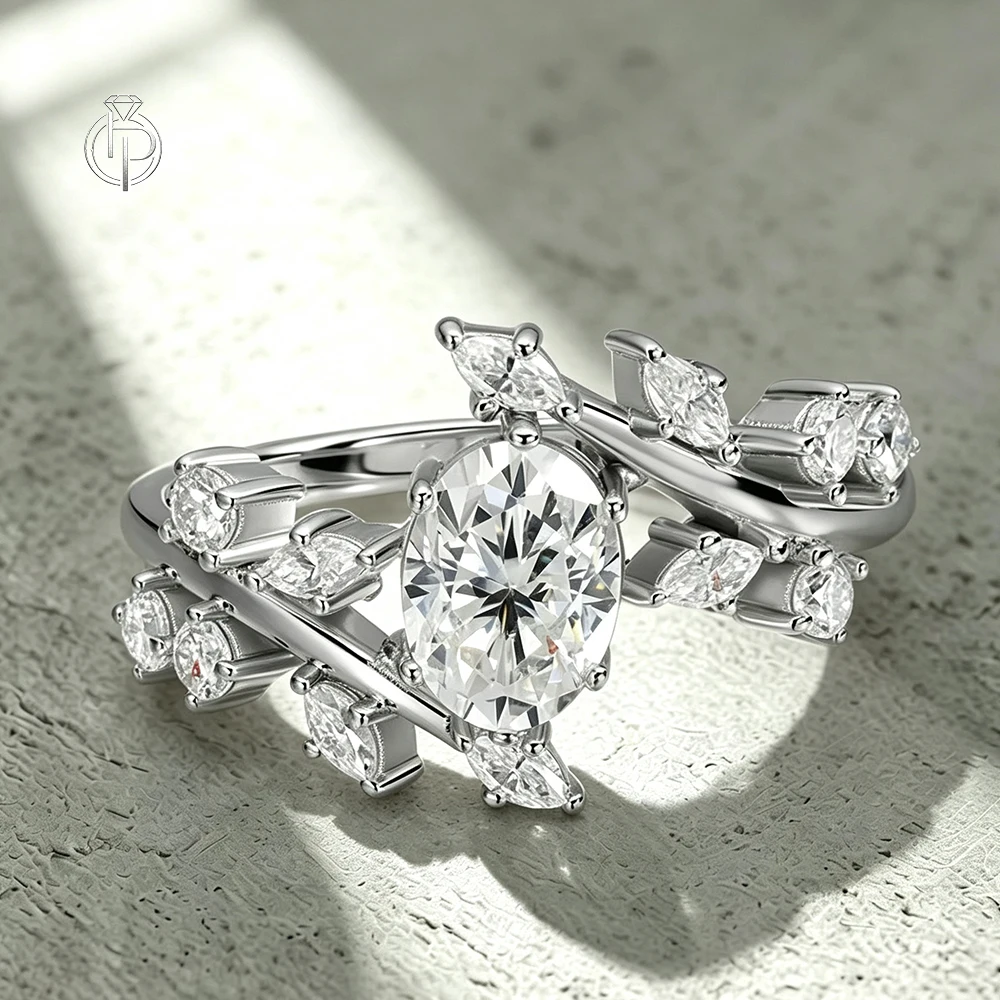 HORRIPAL D VVS1 Moissanite Rings for Women GRA S925 Sterling Silver Plated 18k White Gold New Engagement Party Gift Fine Jewelry