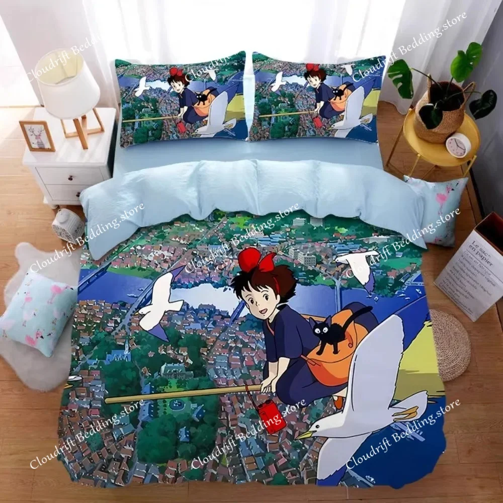 comic Hayao Miyazaki,Microfibre Bedding Sets, Children's Bed Linen with Zip Room Decor Duvet Cover for Teenagers adult