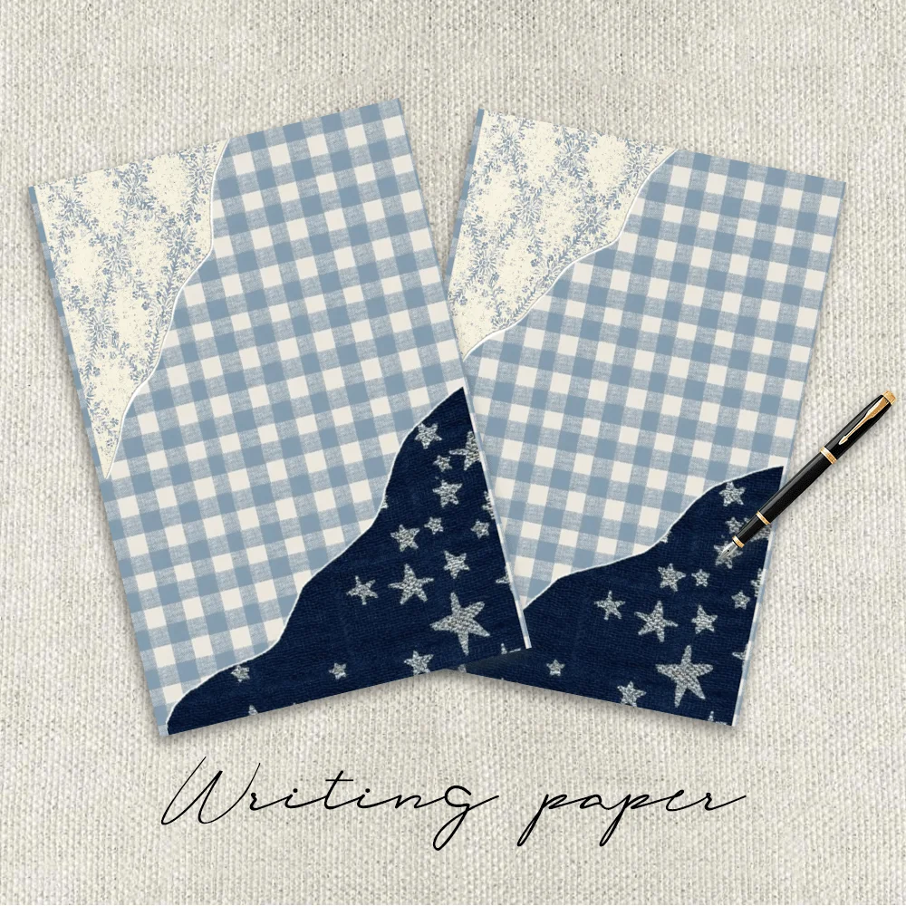 50 Sheets,  Blue Checkered Themed Writing Paper, Lined, Glue-free, Very Suitable For Notebooks, Memos, And Stickers