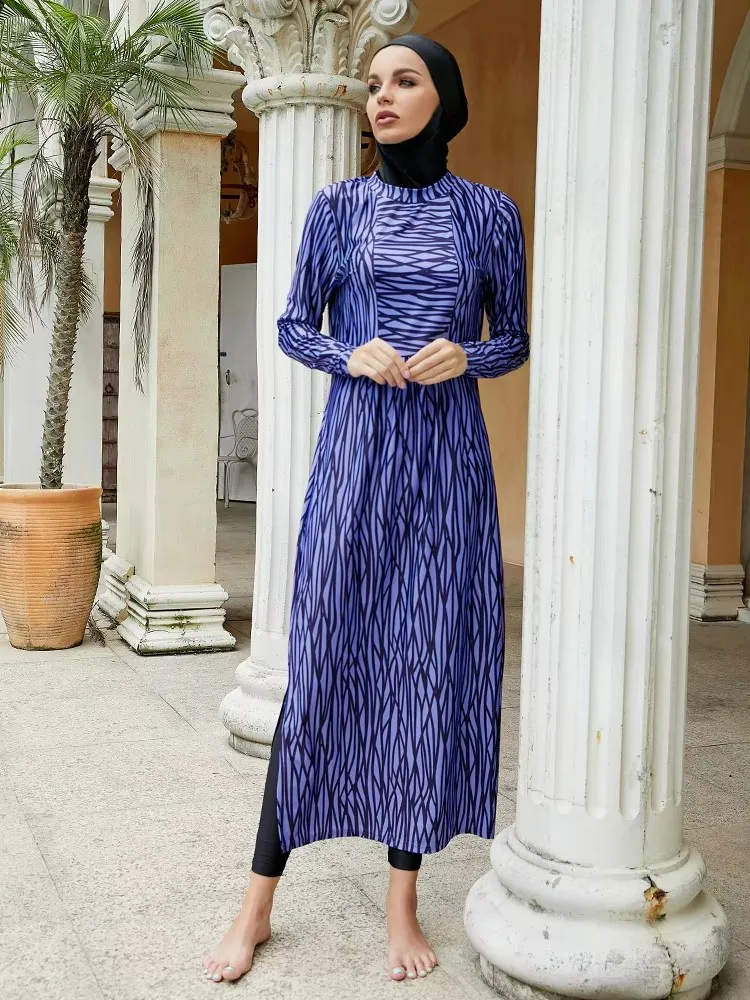 

Female Burkini Muslim Swimwear 2024 Swimming Suit For Women Modest Swimsuit Islamic Clothing Sets 3 Pieces Fashion Dress Large