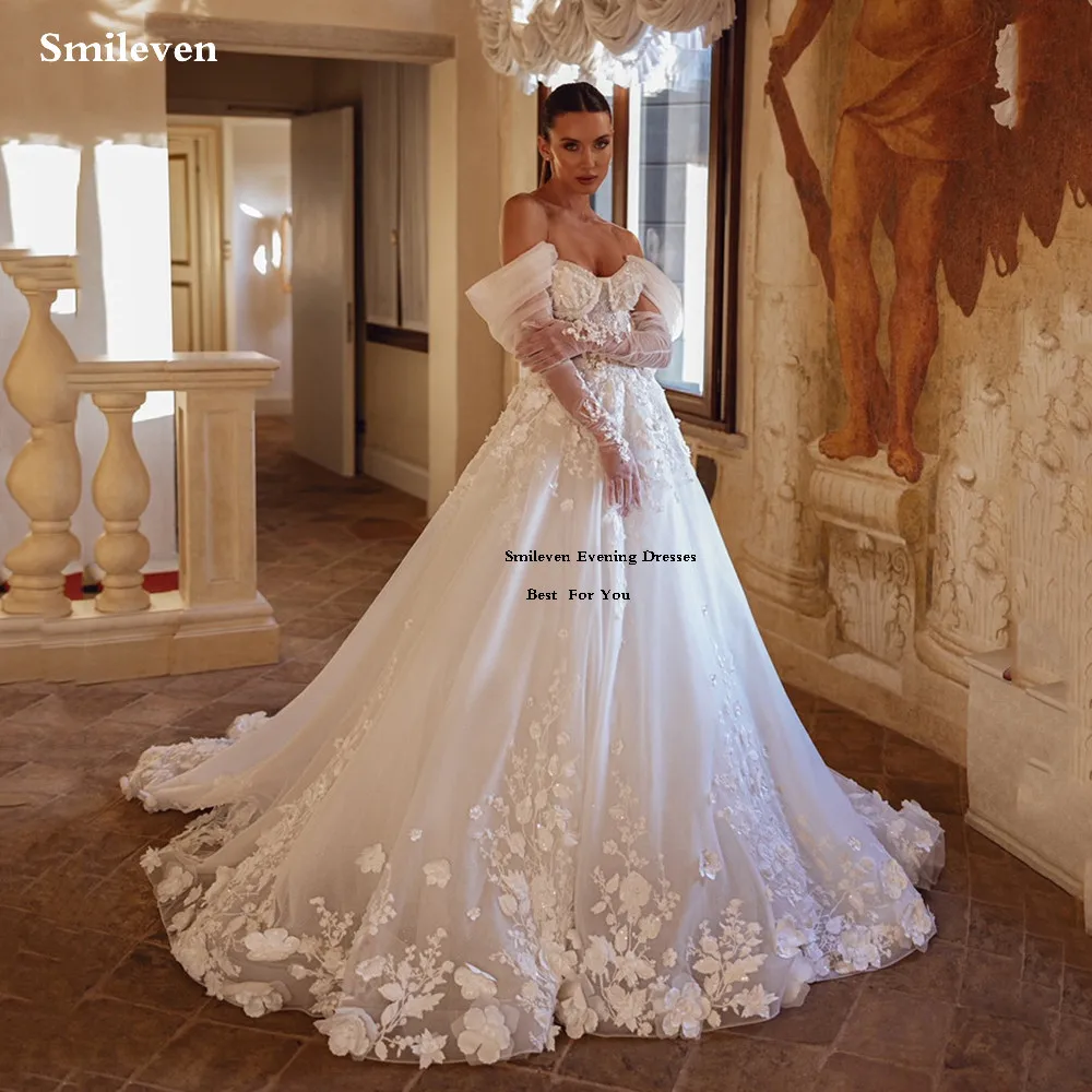 

Smileven Sweetheart Long Sleeve Wedding Dresses Lace Appliques Bridal Gowns Glitter Tulle vestidos de novia 2026 Customized