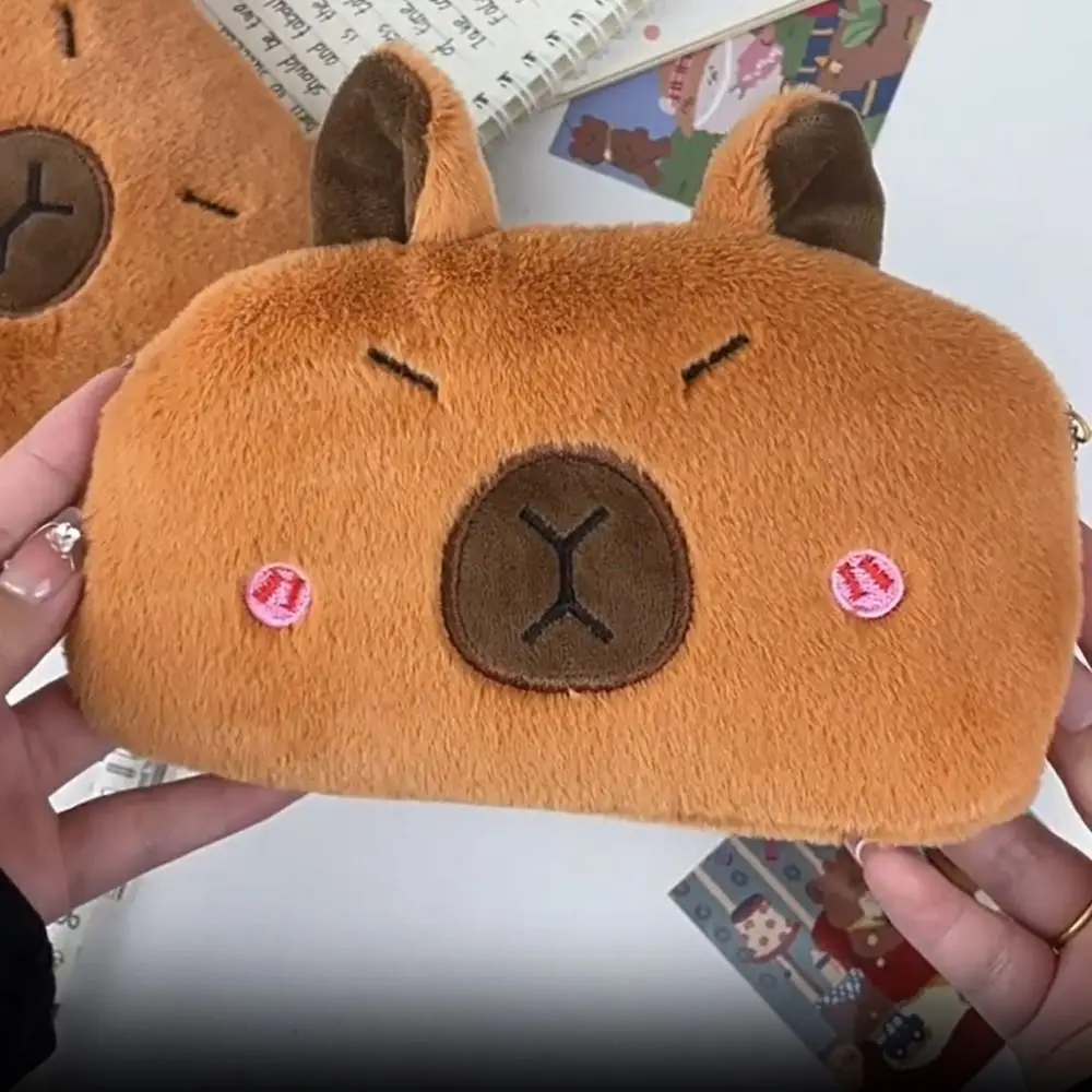 Guinea Pig Capybara Plush Pen Bag Plush Doll Large Capacity Capybara Plush Pencil Case Animal Soft Guinea Pig Pen Pouch Student
