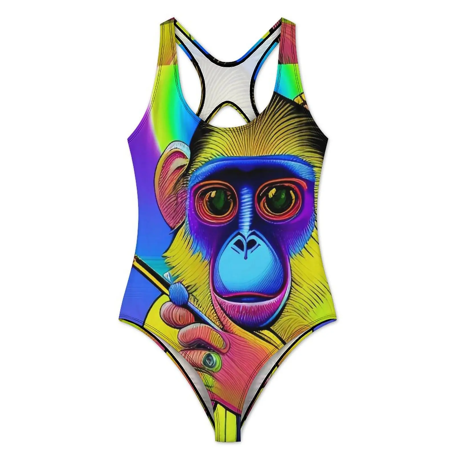 Cute Monkey Swimsuit Sexy Funny Animal Print Female Swimwear One-Piece Fantasy Bodysuit Surfing Push Up Hollow Out Bathing Suits