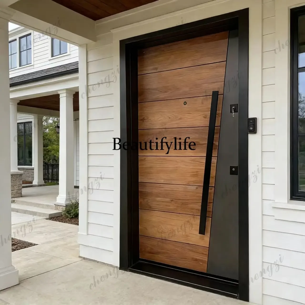 Y136  Customization Wood Grain Aluminum Alloy Manual Pivot Entry Door Waterproof Finished Surface For Hotel & Villa Exterior Use