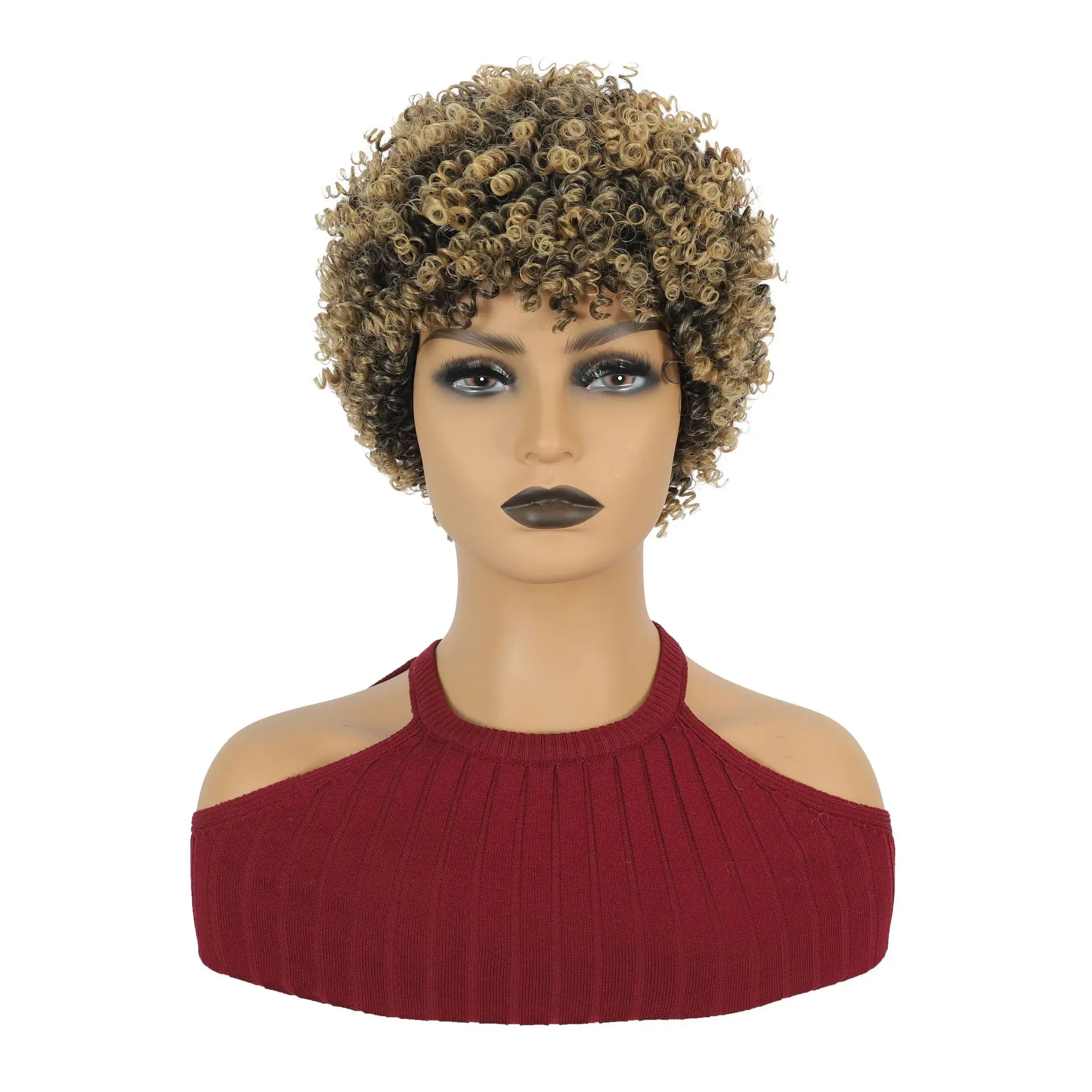 Short African Pop Roll Headgear for Black Women, Fluffy Afro Wig, Perfect for Daily Use