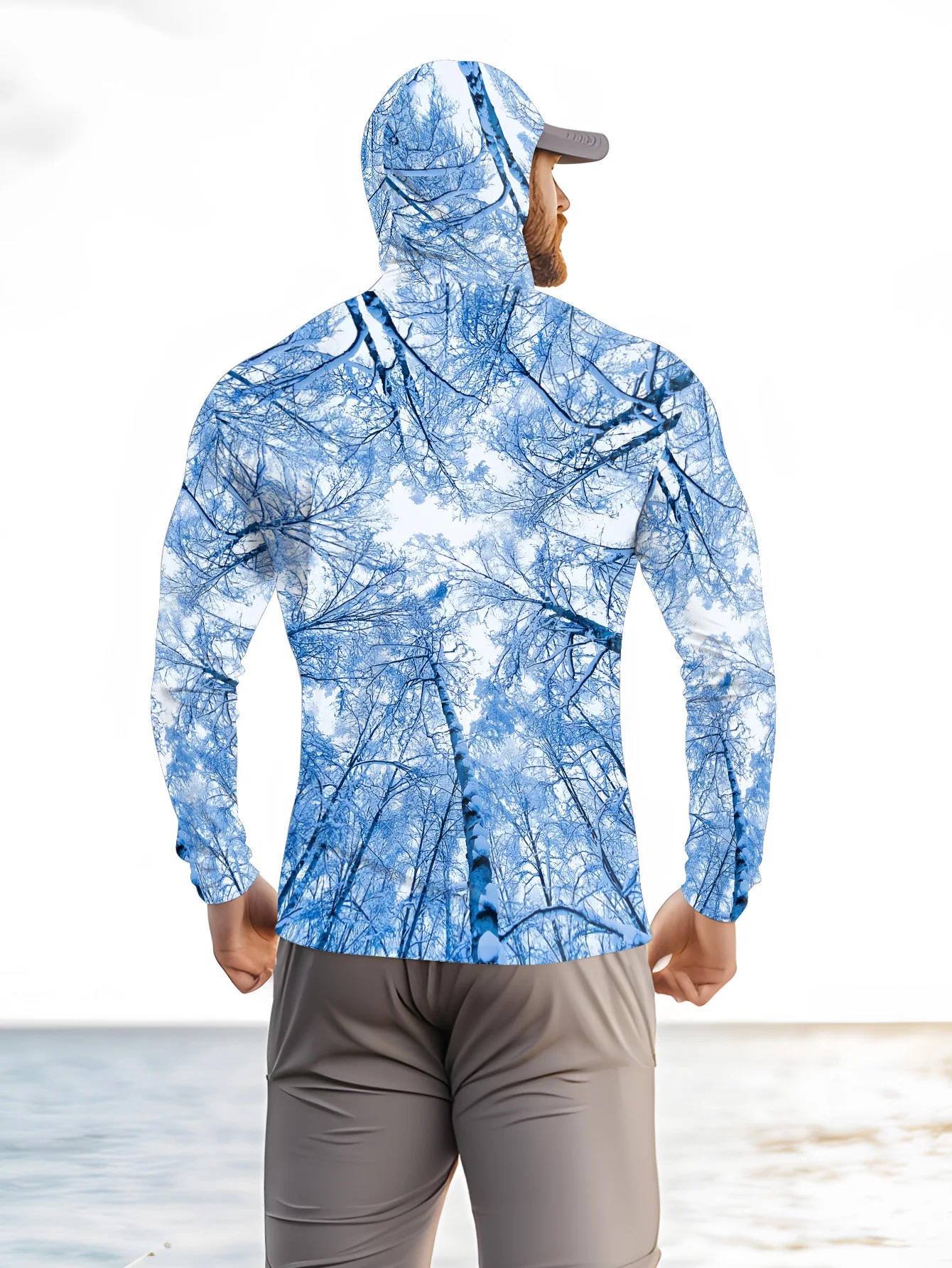 Fishing hooded sweatshirt men's long-sleeved sun protection shirt hunting sport shirt sun protection shirt fishing beach top view 3