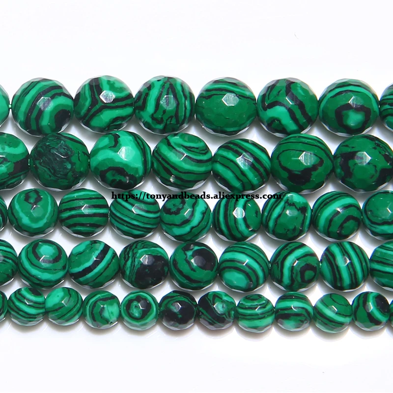 Synthetic Stone Faceted Green Malachite Round Loose Beads 15\