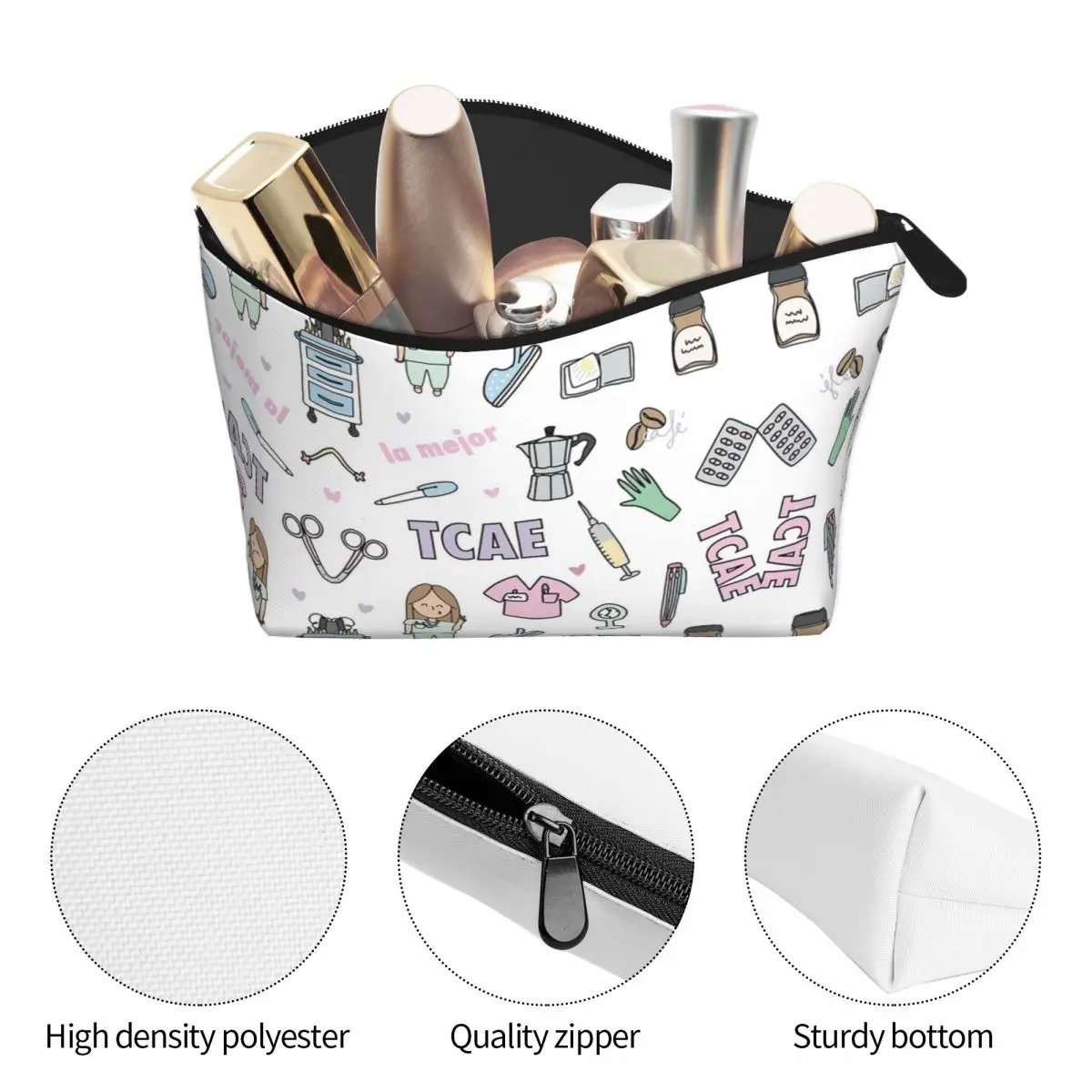 Custom Cartoon Doctor Nurse Enfermera En Apuros Toiletry Bag Women Makeup Cosmetic Organizer Lady Beauty Storage Dopp Kit Case