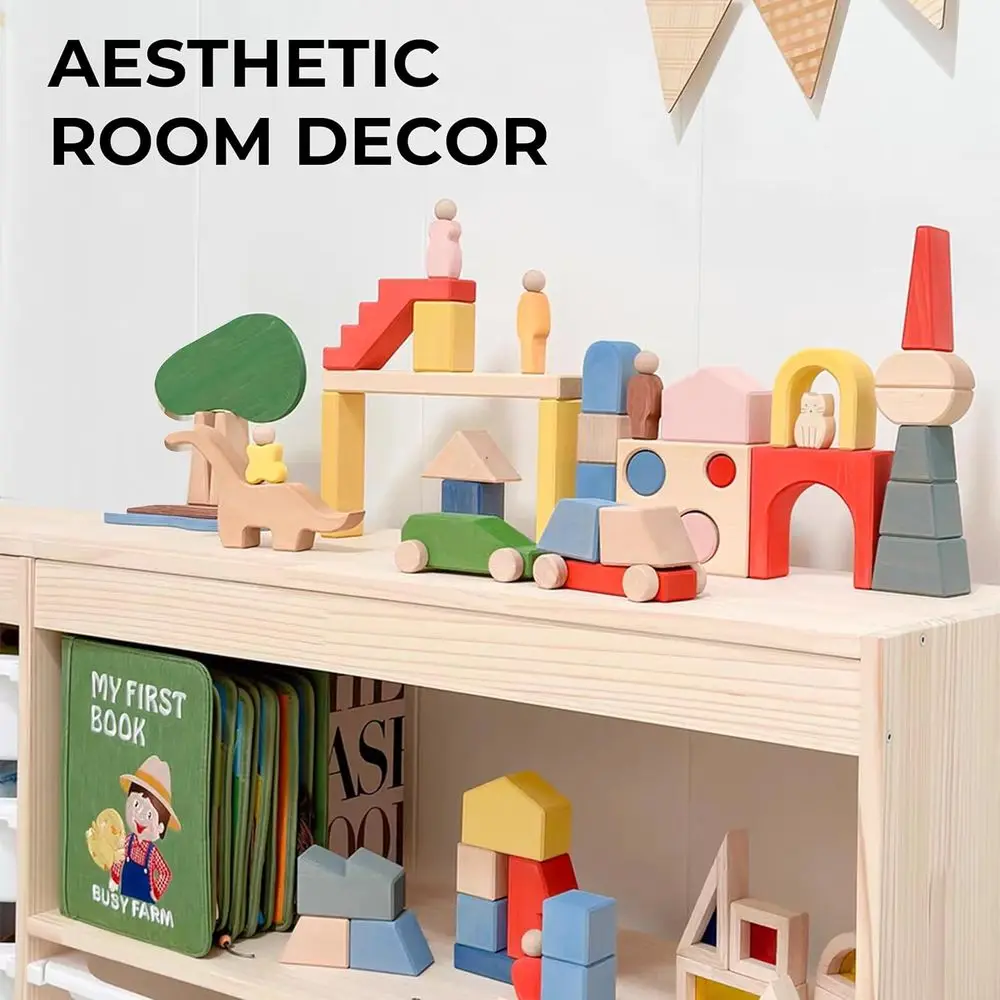 Grote houten blokken met Metropolis-thema voor peuters: educatief Montessori-speelgoed voor kinderen van 1-3 jaar, stadsgebouwstapelplezier