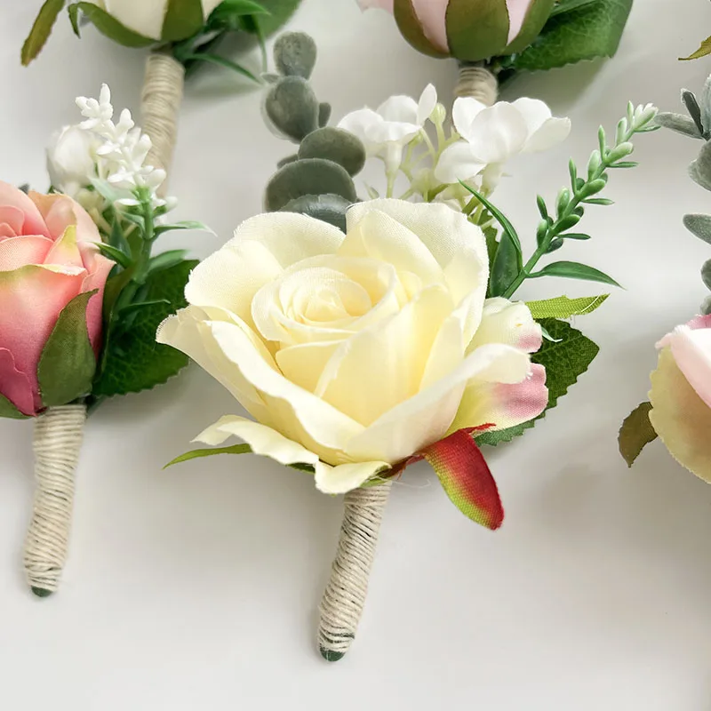 Bouton niere Braut Hochzeit Zubehör Handgelenk Corsage Brautjungfern rote Rosen künstliche Blumen Knopfloch Ehe Brosche Männer Stifte