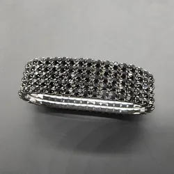 5-Row Black Crystal Rhinestone Elastic Stretch Bracelet Bridal Wedding Bracelets for Women