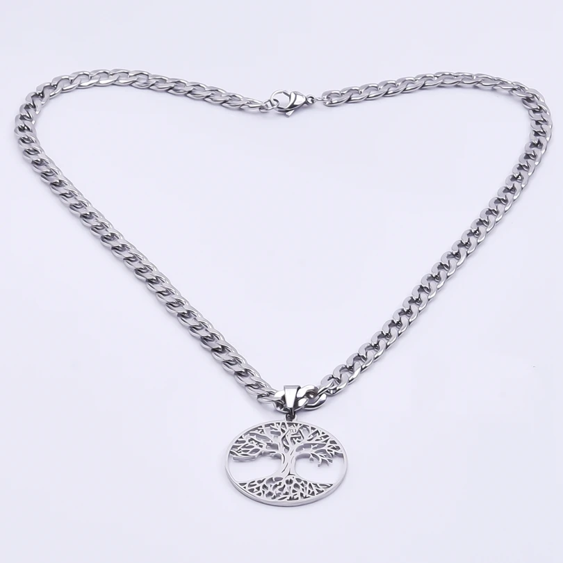 45/50/60/70/80/90 سنتيمتر شجرة الحياة قلادة مجوهرات من صلب لا يصدأ للنساء الرجال الهيب هوب قلادة القلائد Acier Inoxydable هدية