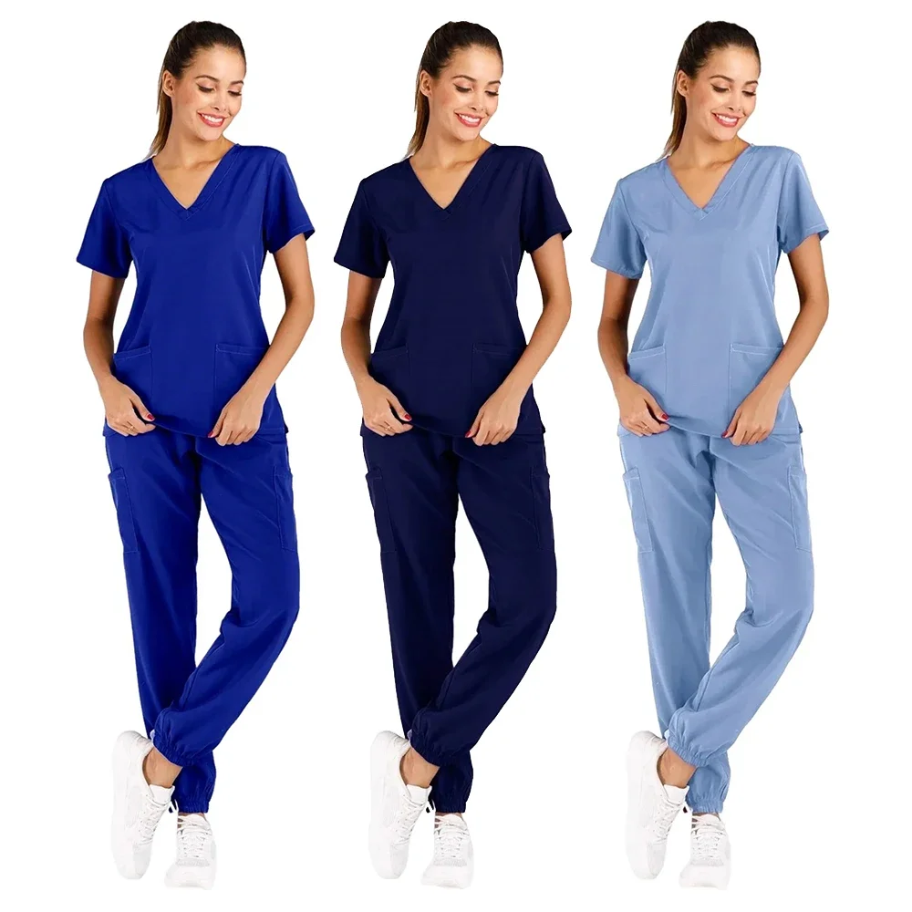 Mulheres anti-rugas macio Premium tecido enfermagem conjunto esfrega, poliéster rayon spandex, laváveis uniformes