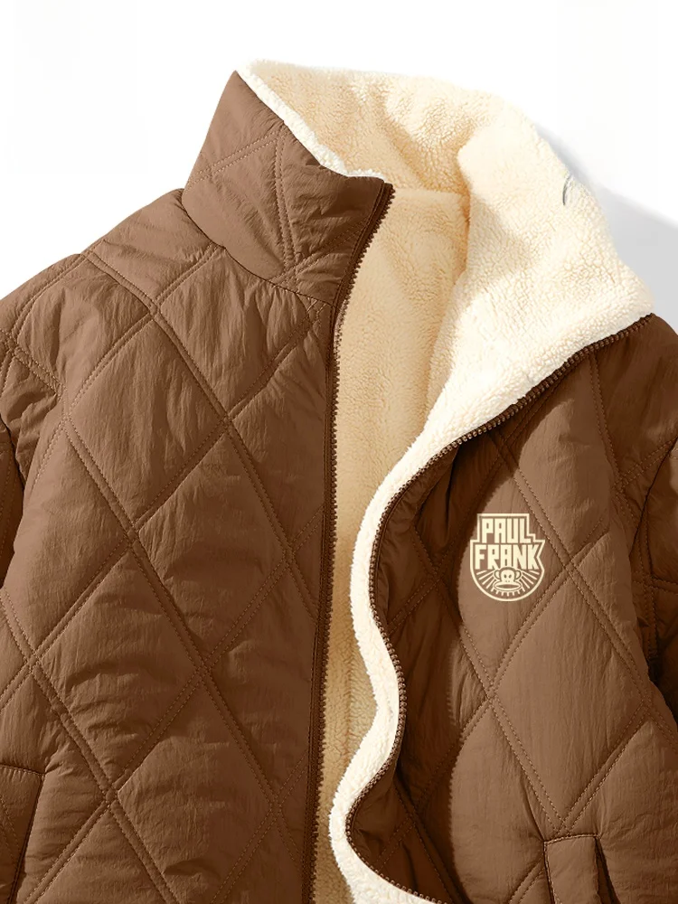 

Men's Fce Lined Cotton Jaet Retro Monkey Design Windproof Warm Winter Coat Youth Casual Long Sve Zipper