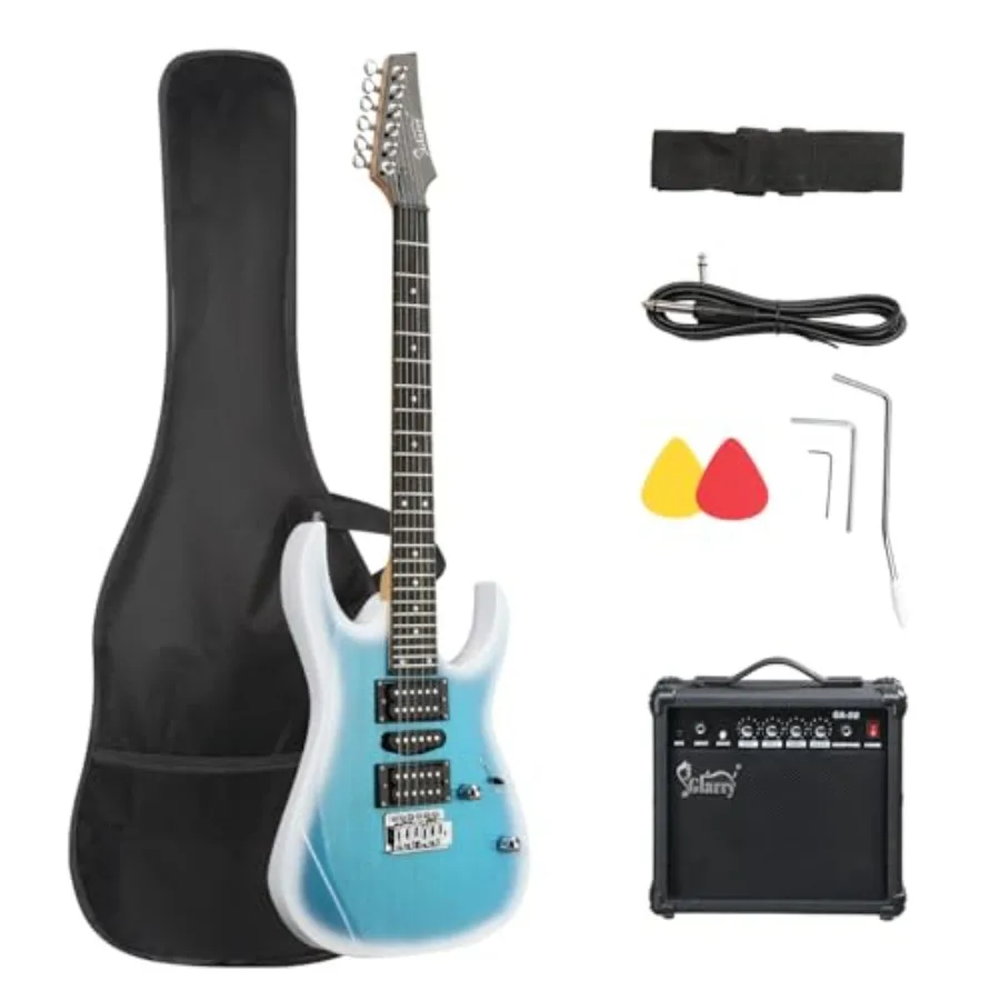 

39 Full Size Electric Guitar Kit for Beginners Starter Electric Guitar Set with 20W Amp HSH Pickups in Ocean Color Ideal for Le