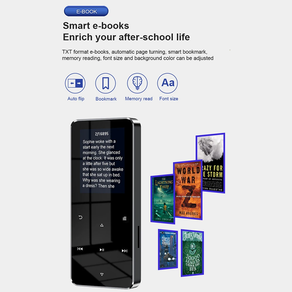 Многофункциональный MP3-плеер Bluetooth-музыкальный плеер Hi-Fi-динамик Встроенный микрофон 2,4-дюймовый экран Портативный Walkman USB-зарядка