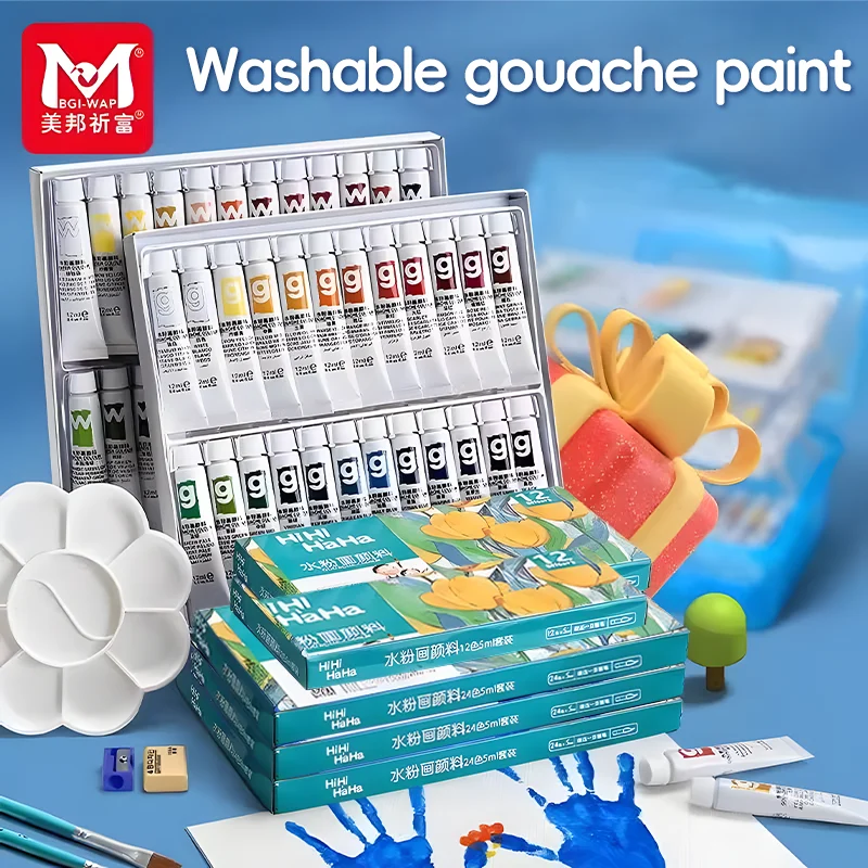 

12/24 Colors Gouache Paint Set for Beginners Small Capacity Washable Convenient Student Art Painting for Kids Drawing